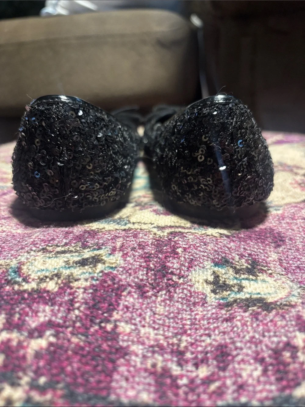 Children’s Place Girls Black Sequin Ballet Flats with Bow, Size 13